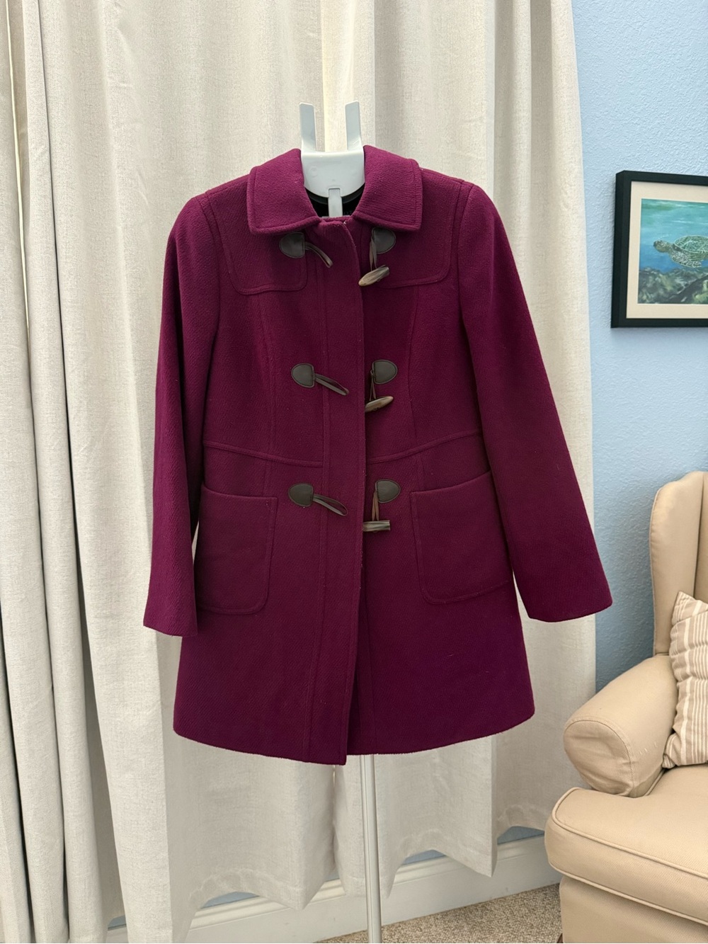 Talbots Wool Plum Purple Toggle Coat Whimsical Dark Academia Size 8
